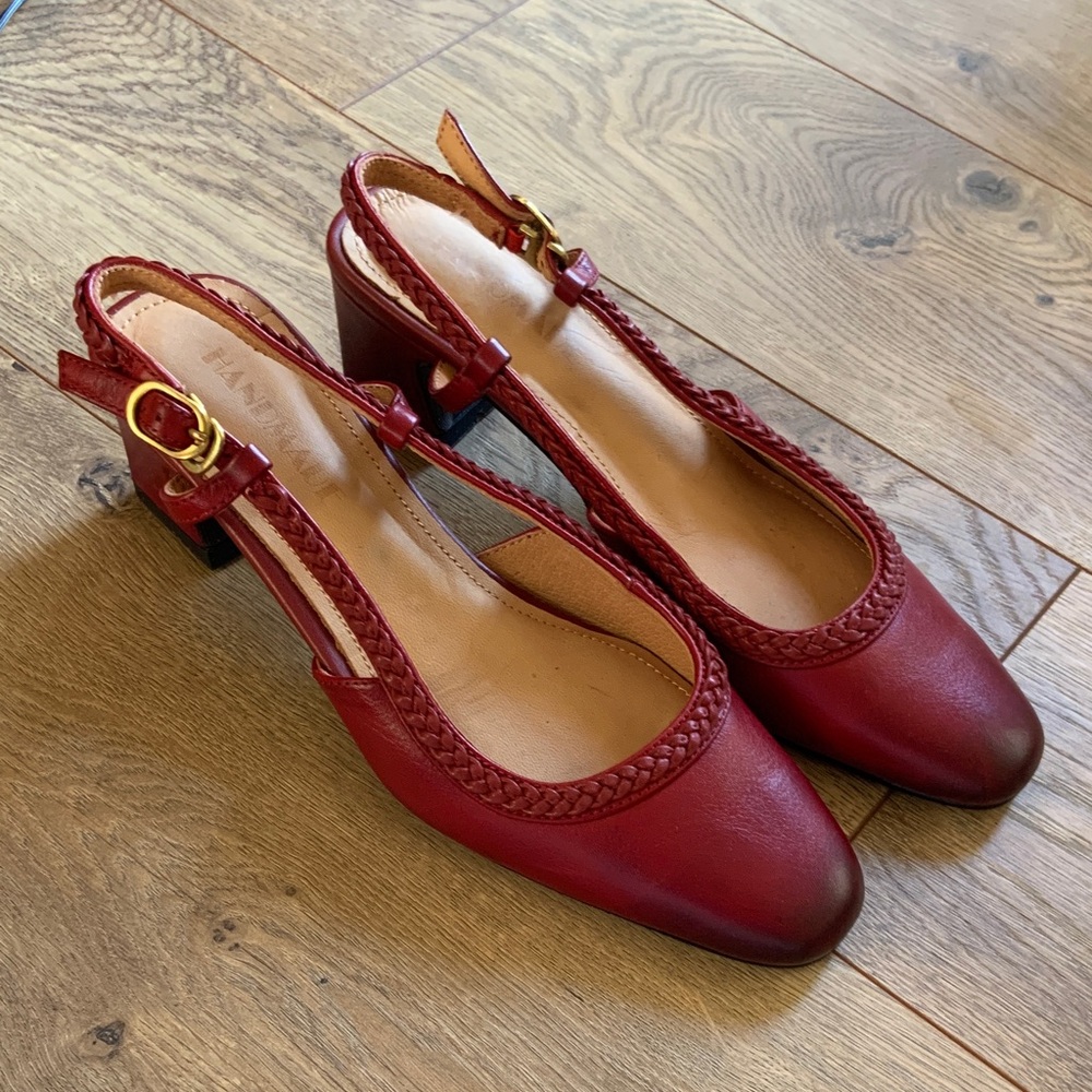 Red Women's Slingback block heel shoes